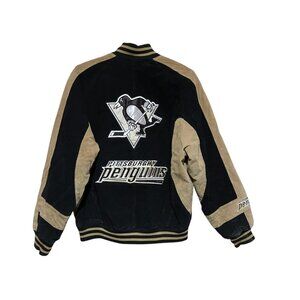 VTG Pittsburgh Penguins Suede Jacket L Bomber Letterman G-III Sports Carl Banks